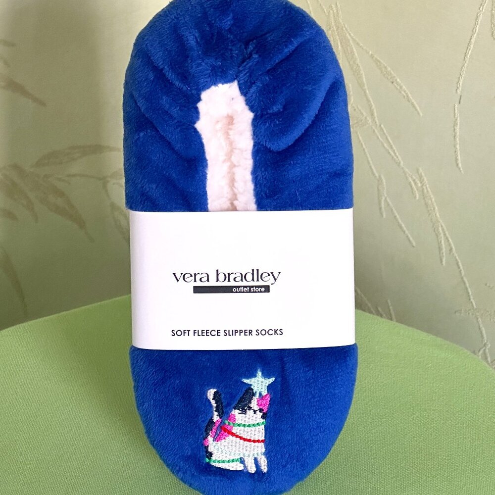 VERA BRADLEY CATNIP CHRISTMAS FLEECE SLIPPERS/SLIPPER SOCKS:NWT CATS